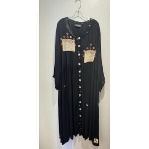 Vintage‎ Papy Boez Women’s Embroidered Patchwork Floral Button Up Relaxed Dress
